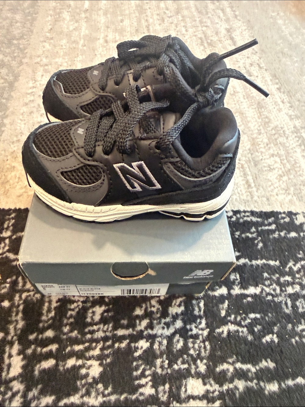 New Balance Kids Black and White Athletic Sneakers - Picture 2 of 3